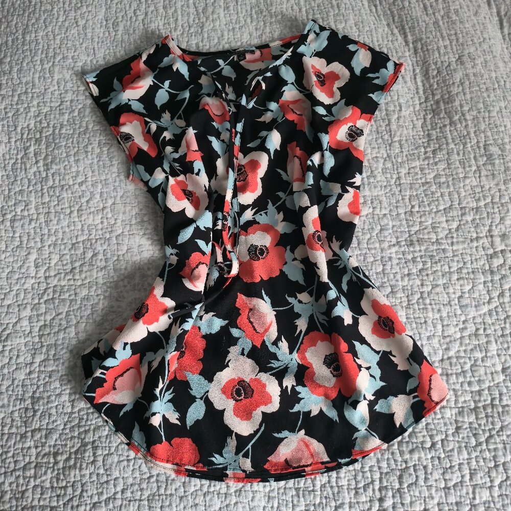 Talbots Floral Front Tie Blouse, Size 4